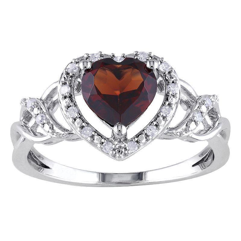 Stella Grace Sterling Silver Garnet & 1/10 Carat T.W. Diamond Open Heart Crossover Ring, Womens Product Image