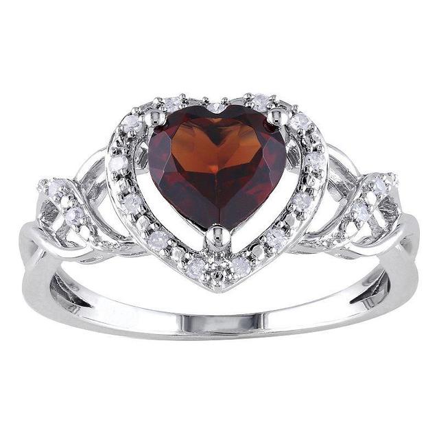 Stella Grace Sterling Silver Garnet & 1/10 Carat T.W. Diamond Open Heart Crossover Ring, Womens Product Image