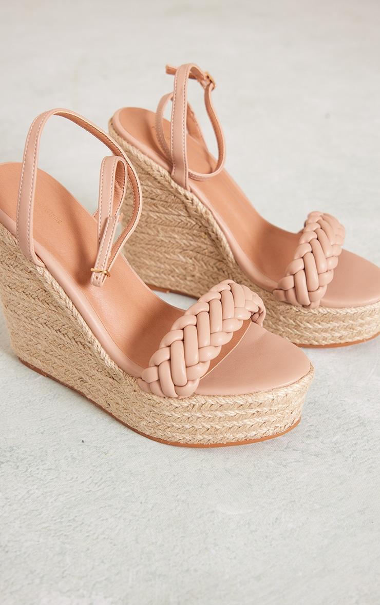 Beige Faux Leather Plaited Strap Espadrille Wedges Product Image