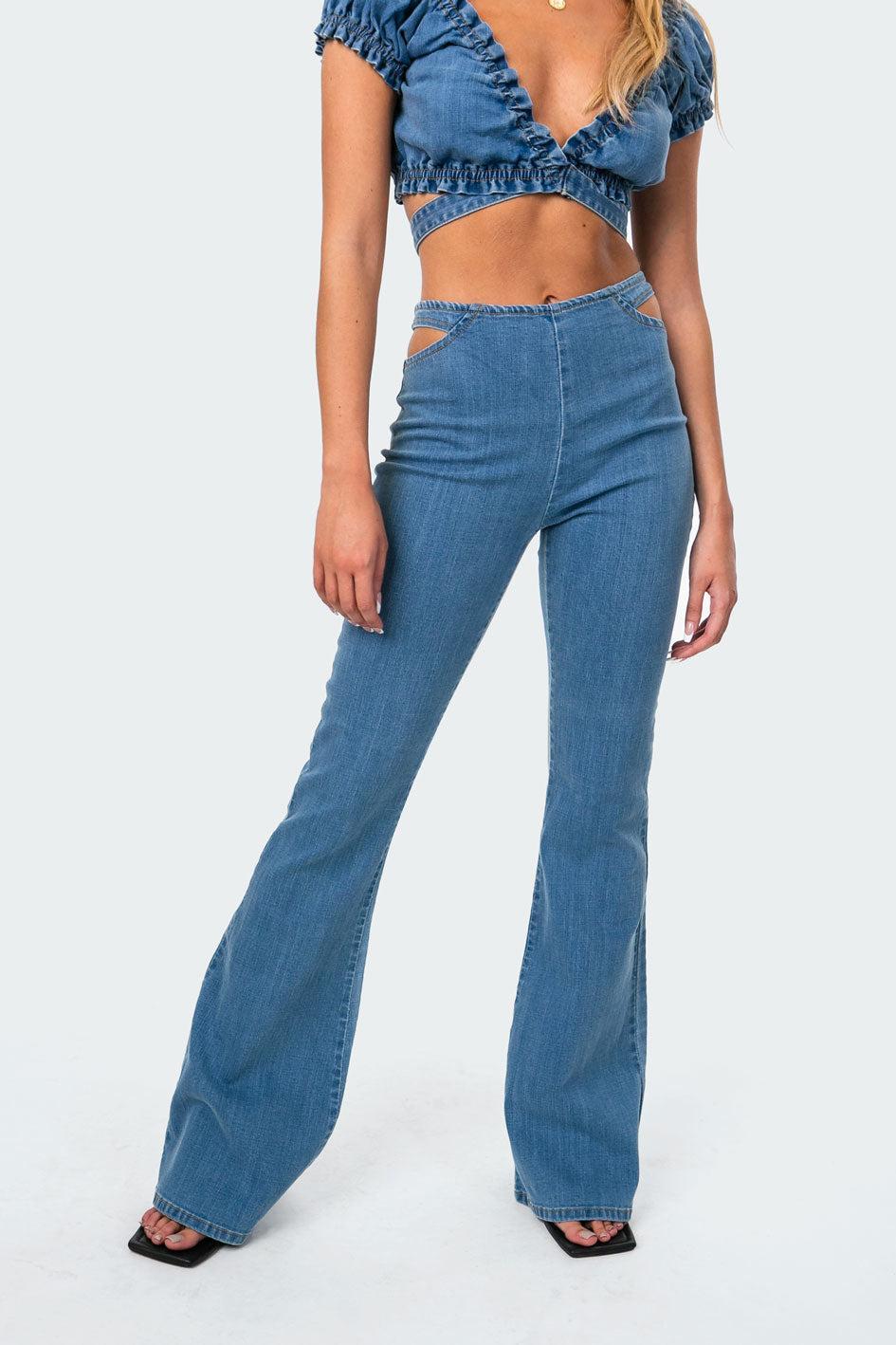 Kira Cut-Out Flared Jeans Product Image