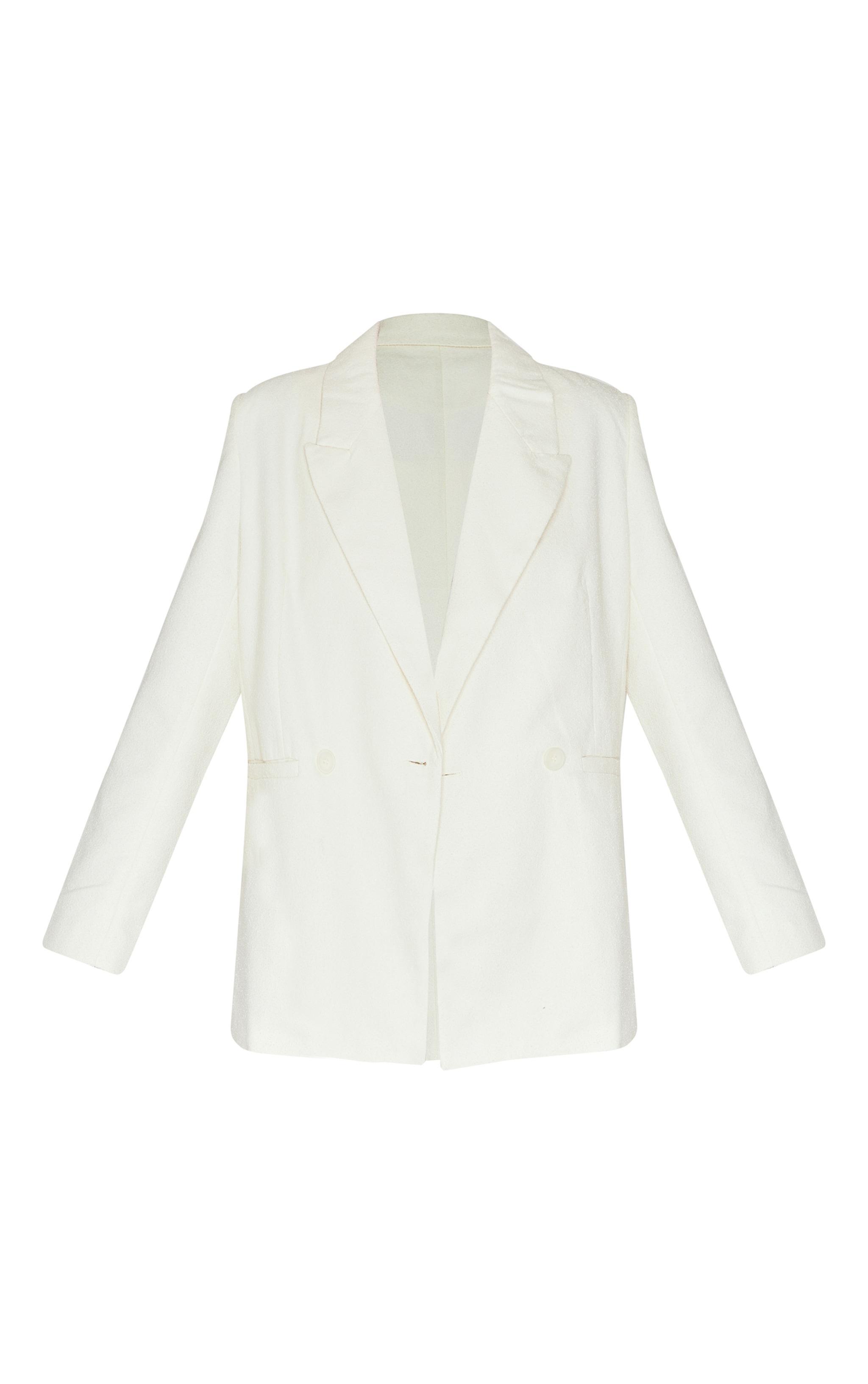 Cream Textured Oversized Drop Shoulder Blazer Product Image