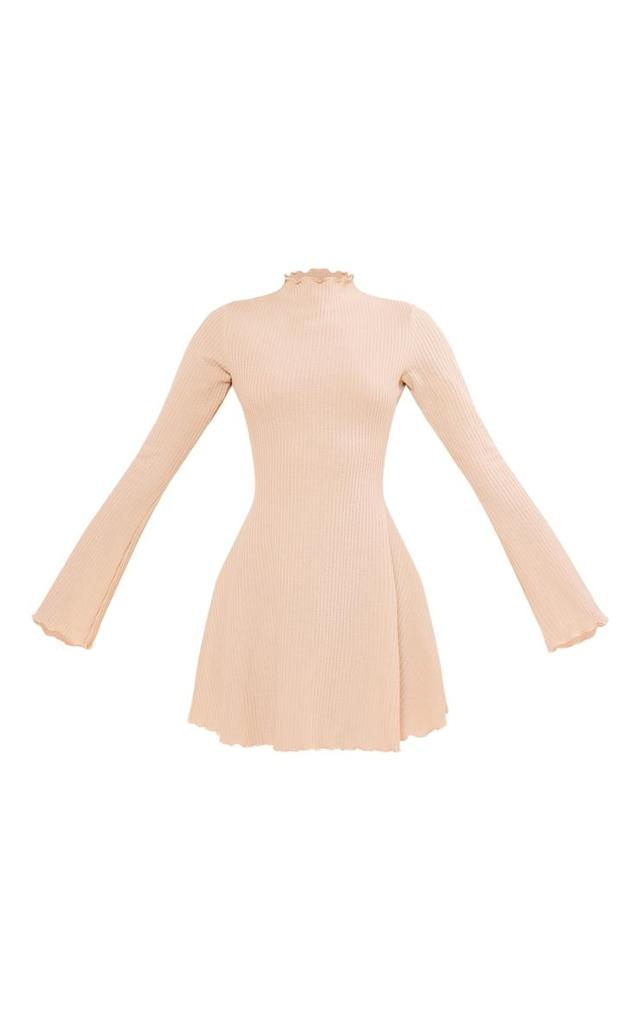 Cream Waffle Texture Flare Sleeve Shift Dress Product Image