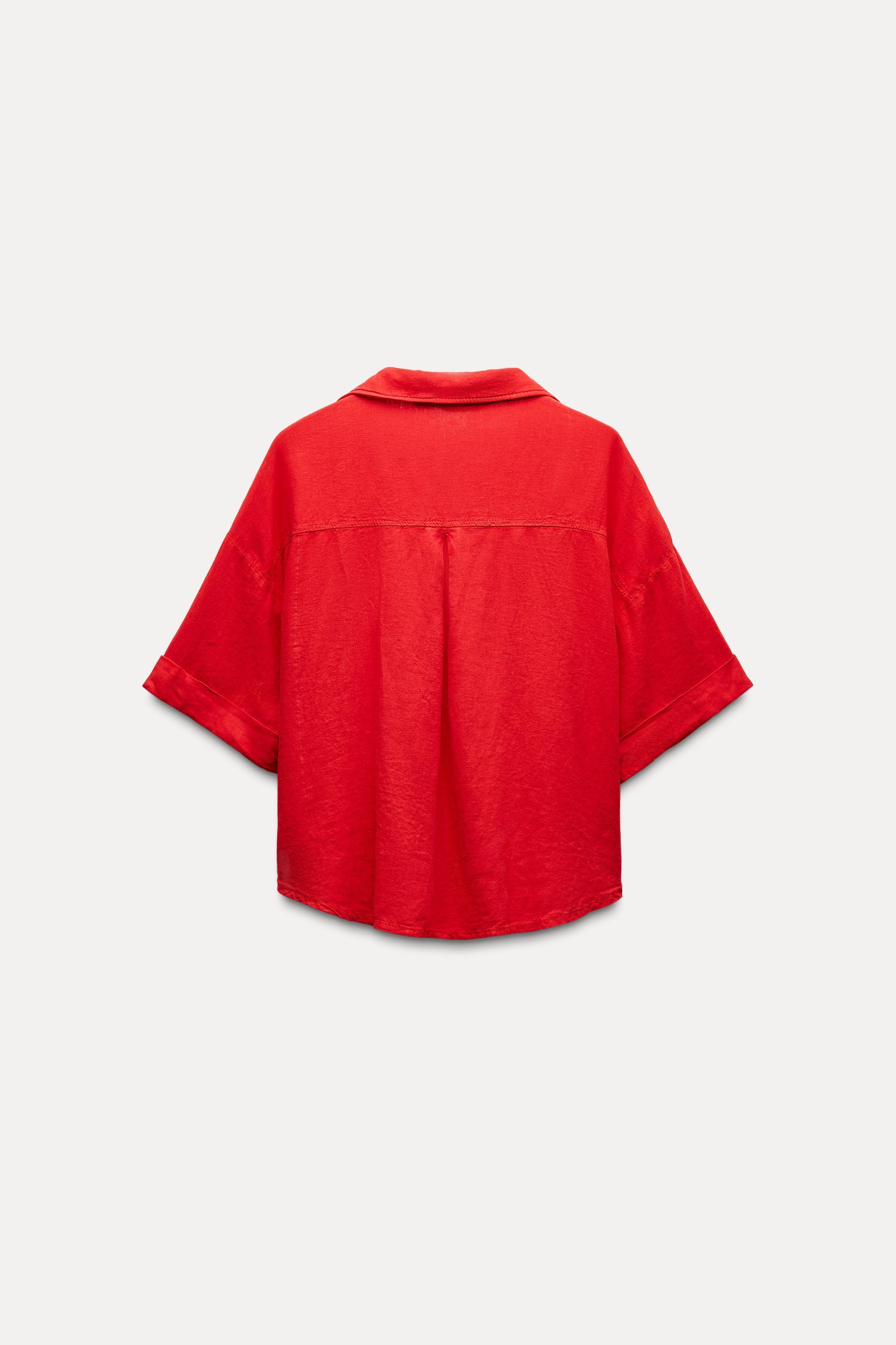 LINEN BLEND CROP SHIRT Product Image