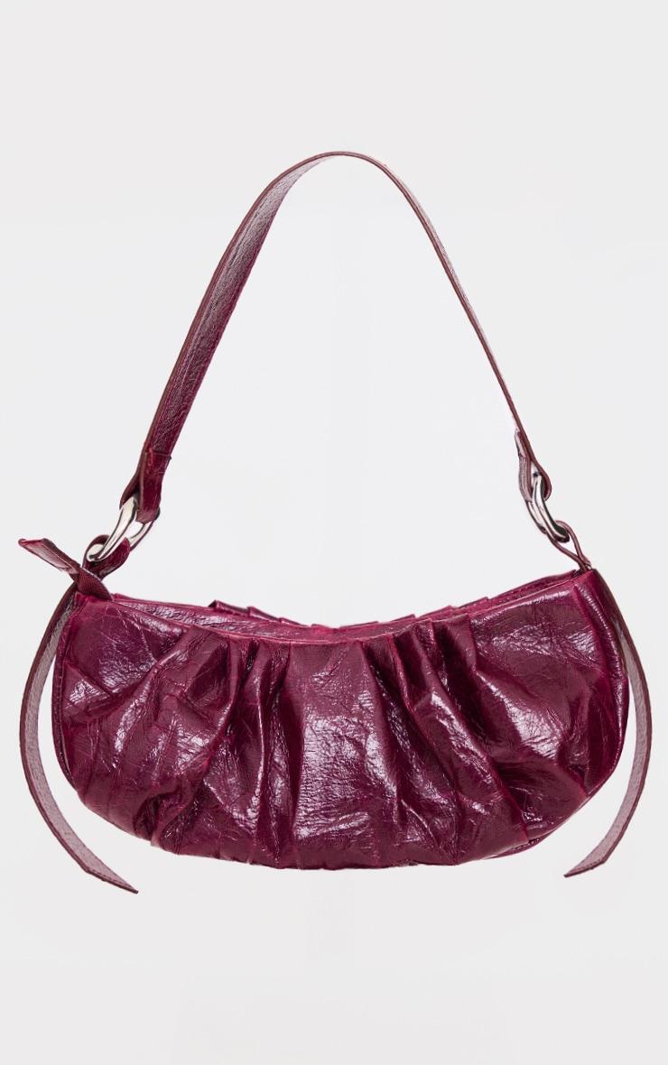 Burgundy Crinkle Ruched Shoulder Bag Product Image