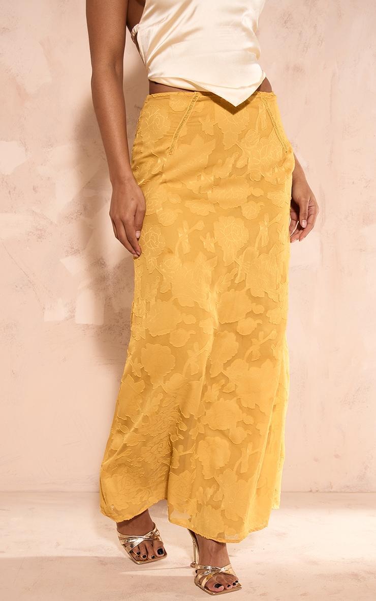 Lemon Distressed Floral Woven Maxi Skirt Product Image