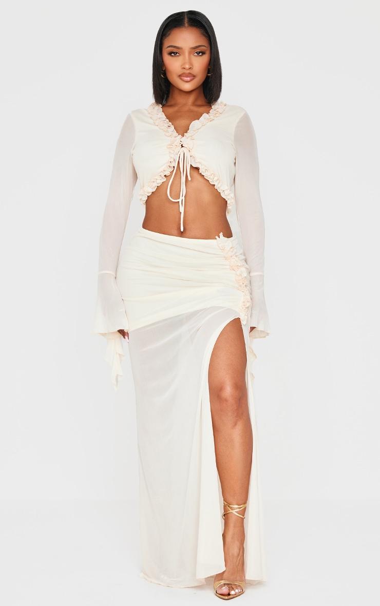 Shape Cream Low Rise Frill Detail Side Split Maxi Skirt Product Image