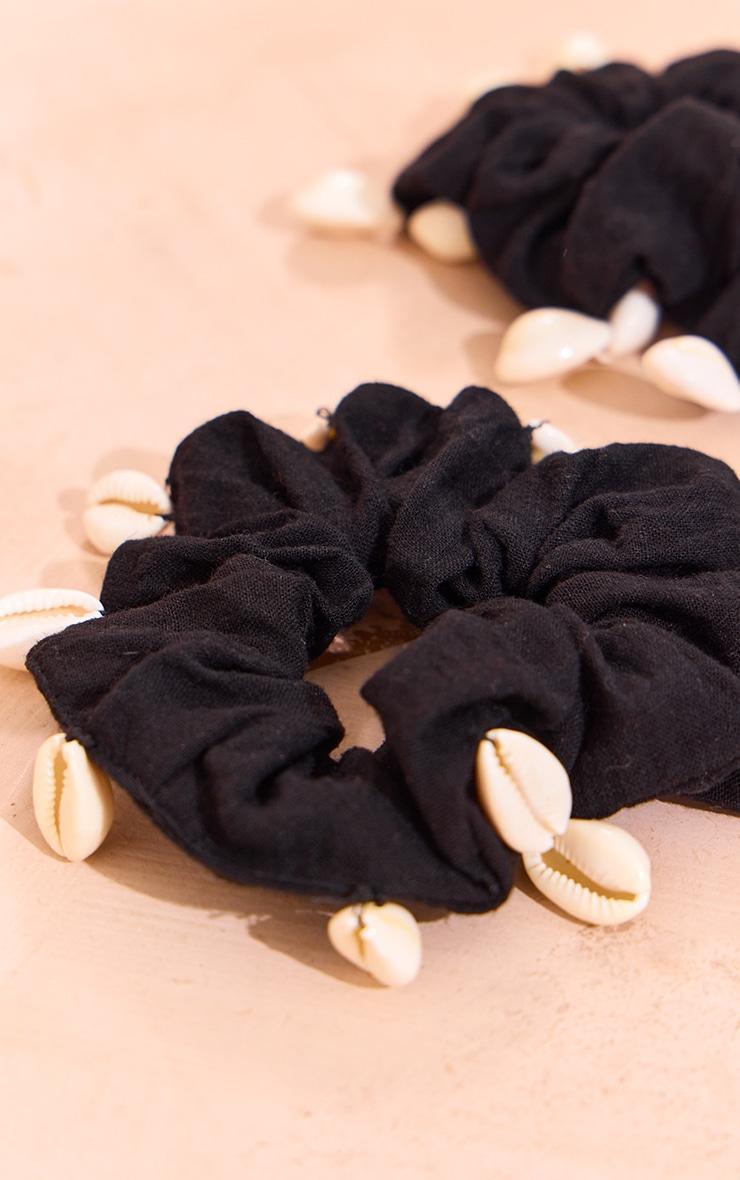 Black Linen Look Shell Scrunchies 2 Pack Product Image