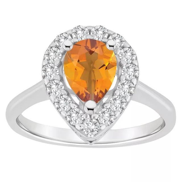 Celebration Gems Sterling Silver Pear Shape Gemstone Halo Ring, Womens Citrine Product Image