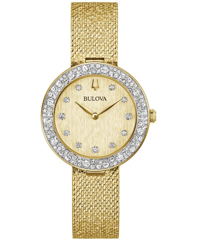 Bulova Womens Crystal Two Hand Gold Tone Stainless Steel Mesh Bracelet Watch Product Image