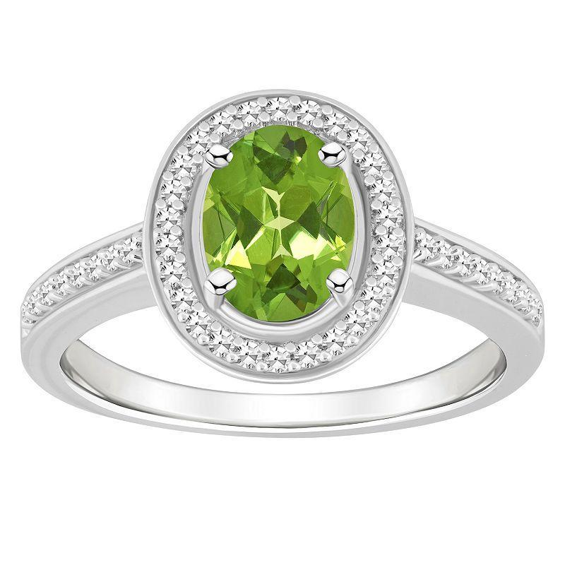 Celebration Gems Sterling Silver 8 mm x 6 mm Oval Gemstone & 1/5 Carat T.W. Diamond Halo Ring, Womens Green Product Image