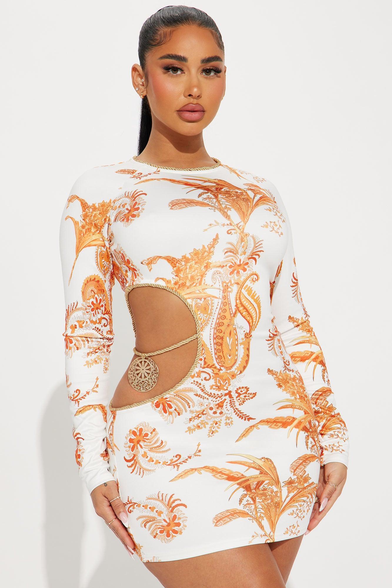 Kaia Tropical Mini Dress - Orange/combo Product Image