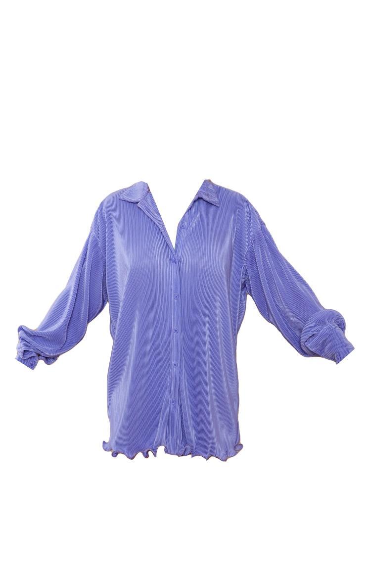 Lilac Plisse Frill Hem Shirt Dress Product Image