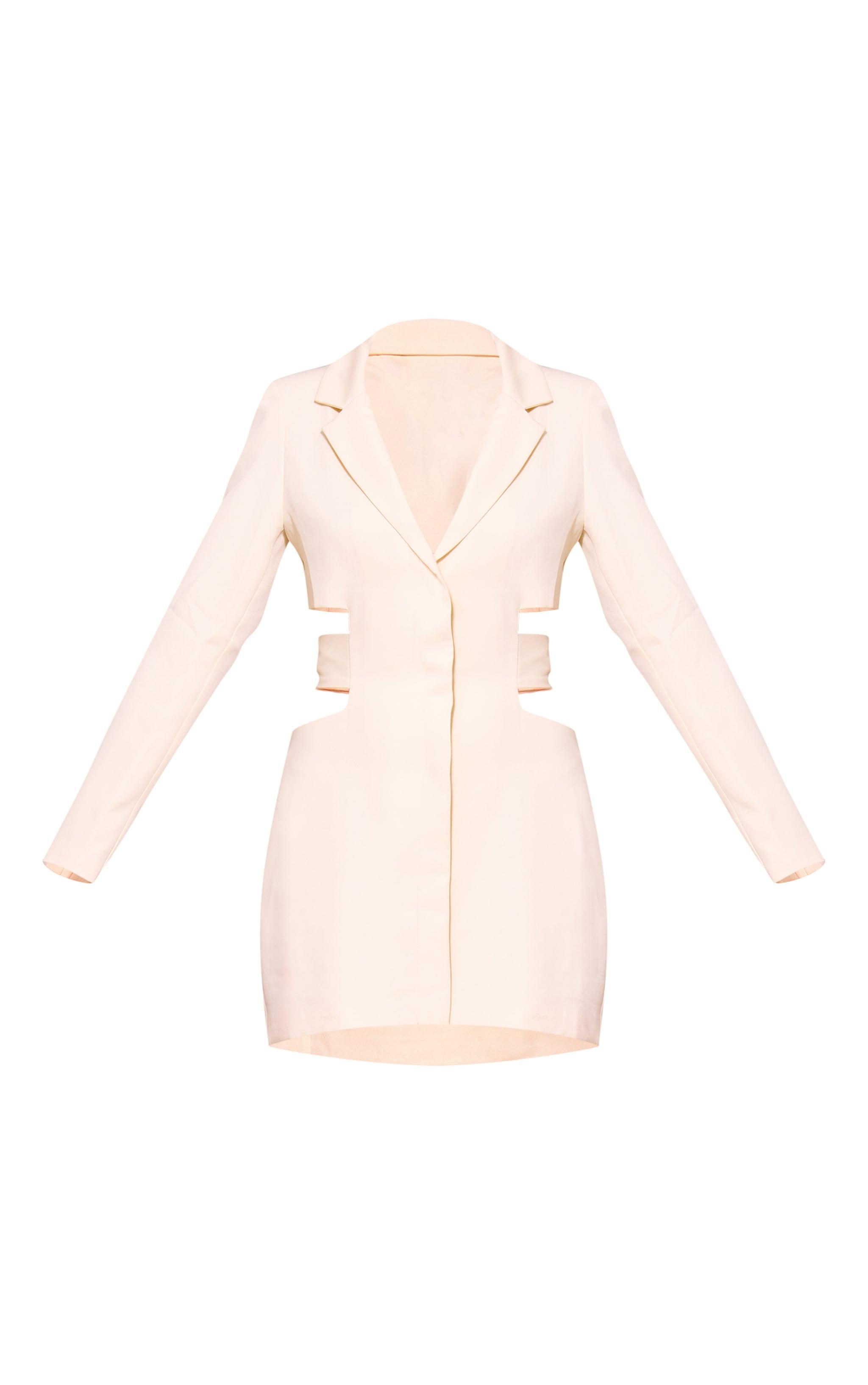 Cream Woven Cut Out Tie Back Blazer Dress Product Image