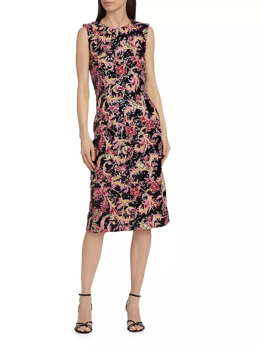 Sequined Floral Sleeveless Sheath Midi-Dress Product Image