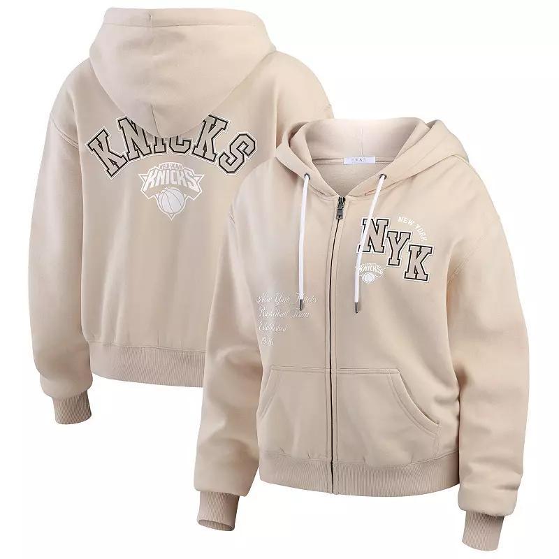 Womens WEAR by Erin Andrews Tan New York Knicks Tonal Felt Patch Full-Zip Hoodie product image