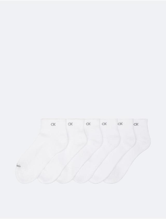 Calvin Klein Womens Basic Cushion Quarter 6-Pack Socks - White Product Image