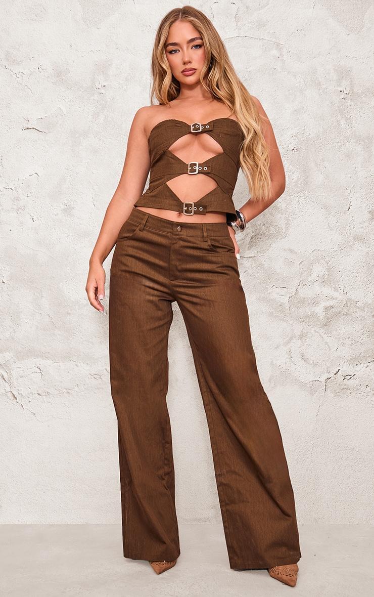 Chocolate Premium Twill Mid Rise Wide Leg Trouser product image