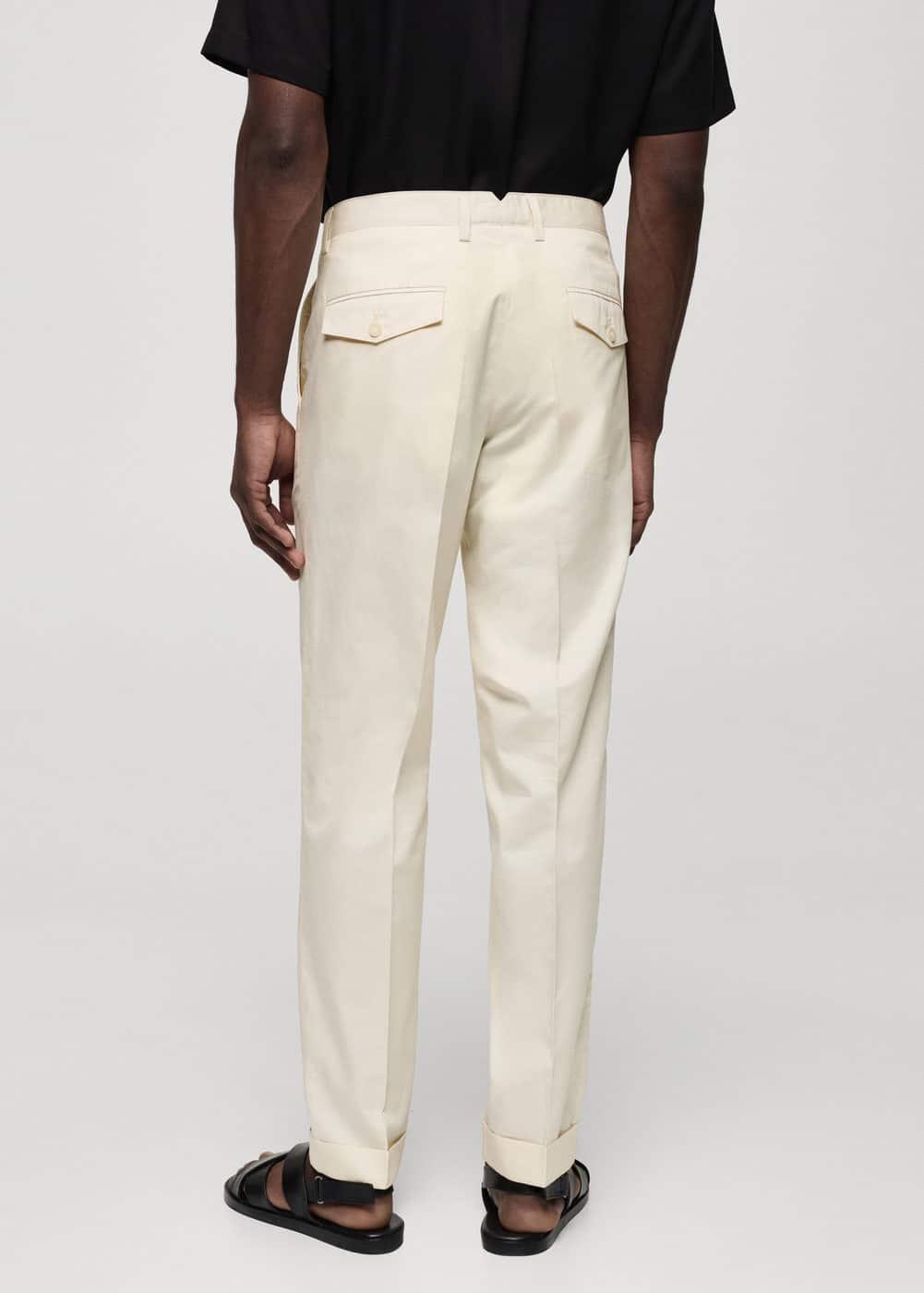 Mango Mens Pleated Cotton Linen Trousers Product Image