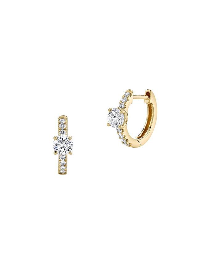 Womens 18K Yellow Gold & Diamond Huggie Hoop Earrings Product Image