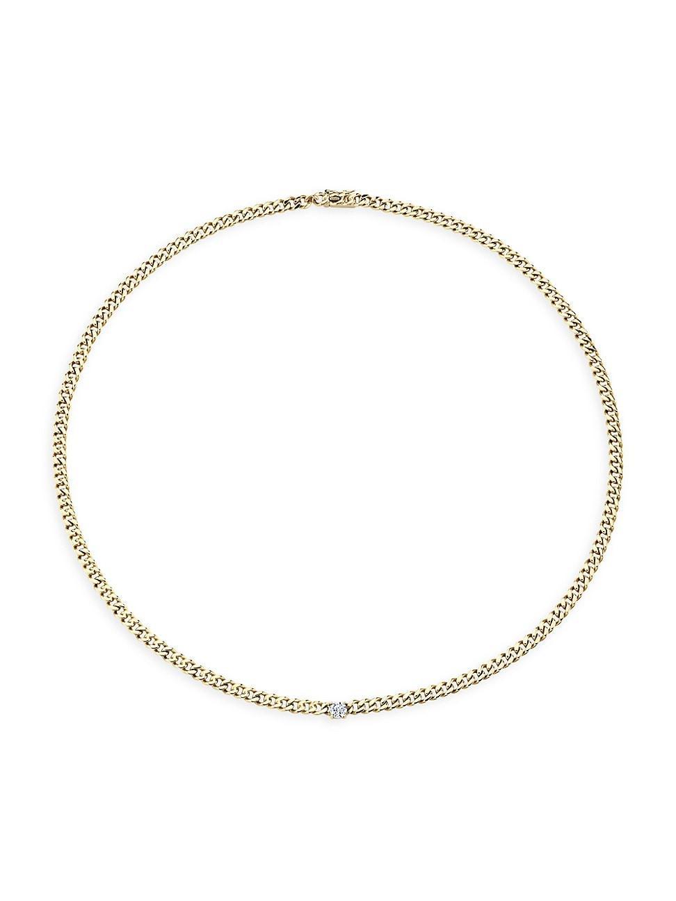 Womens 18K Yellow Gold & Diamond Center Plain Cuban-Link Necklace Product Image