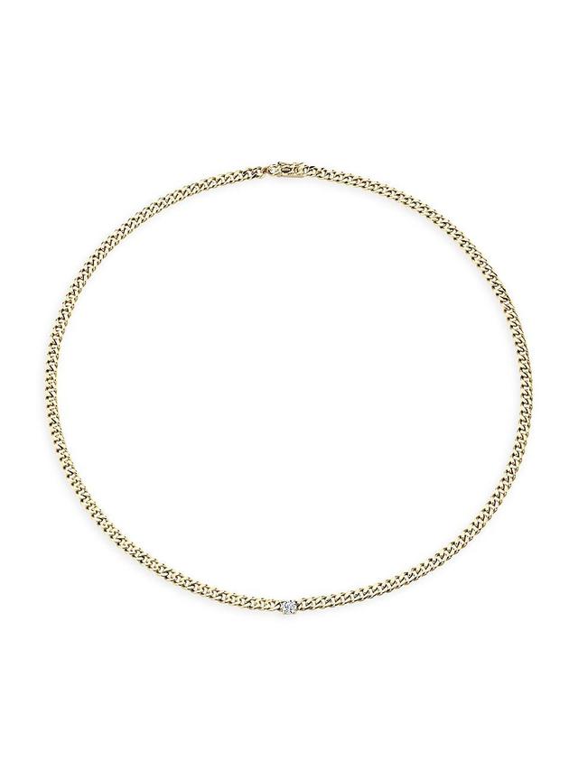 Womens 18K Yellow Gold & Diamond Center Plain Cuban-Link Necklace Product Image