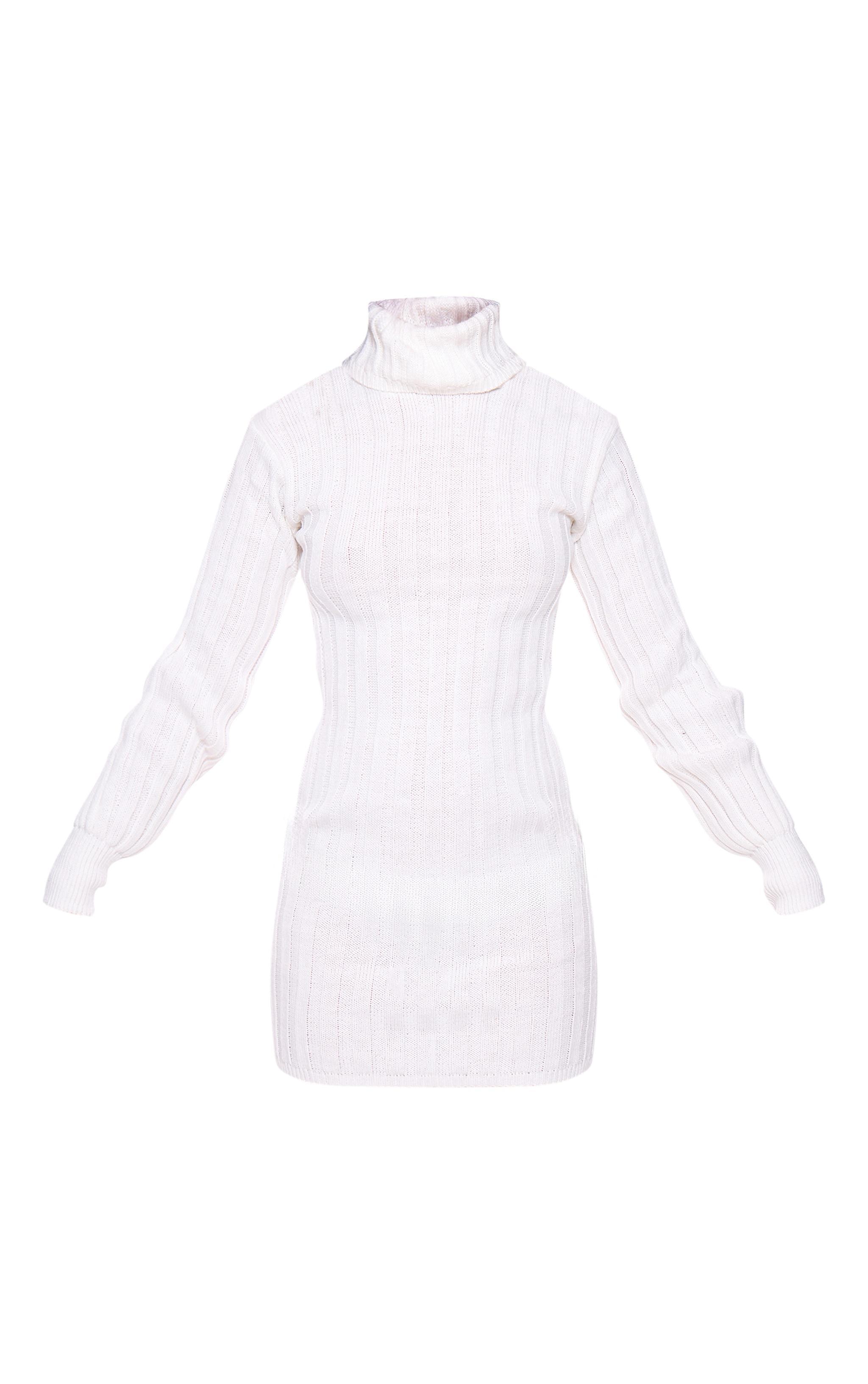 Cream Knitted Roll Neck Sweater Dress Product Image