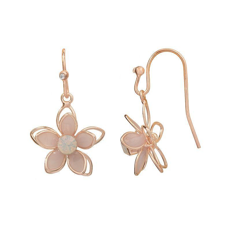 LC Lauren Conrad Rose Gold Tone Crystal Flower Drop Earrings, Womens, Multicolor Product Image