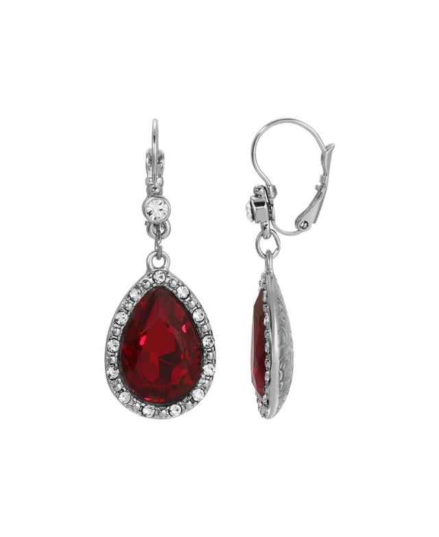 1928 Silver Tone Red Crystal Teardrop Drop Earrings, Womens Product Image