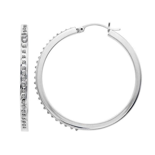 Platinum Over Silver Diamond Mystique Round Hoop Earrings, Womens, Silver Tone Product Image