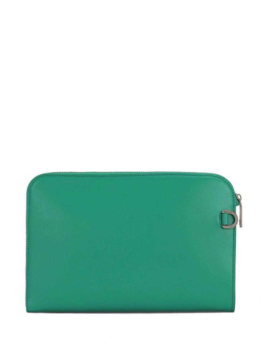 Raised-logo Leather Clutch In Green Product Image