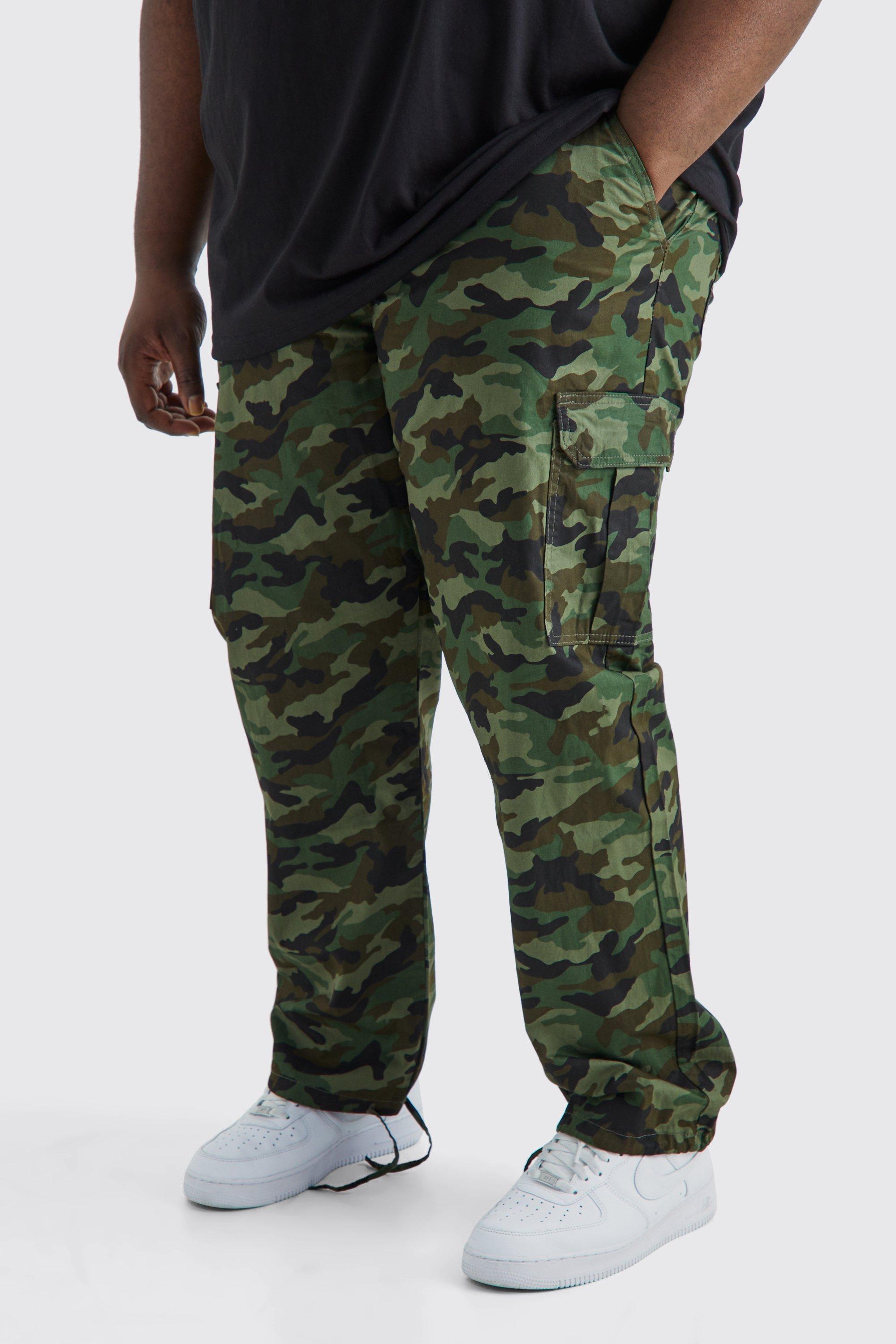 Plus Relaxed Tie Hem Camo Cargo Pants | boohooMAN USA Product Image