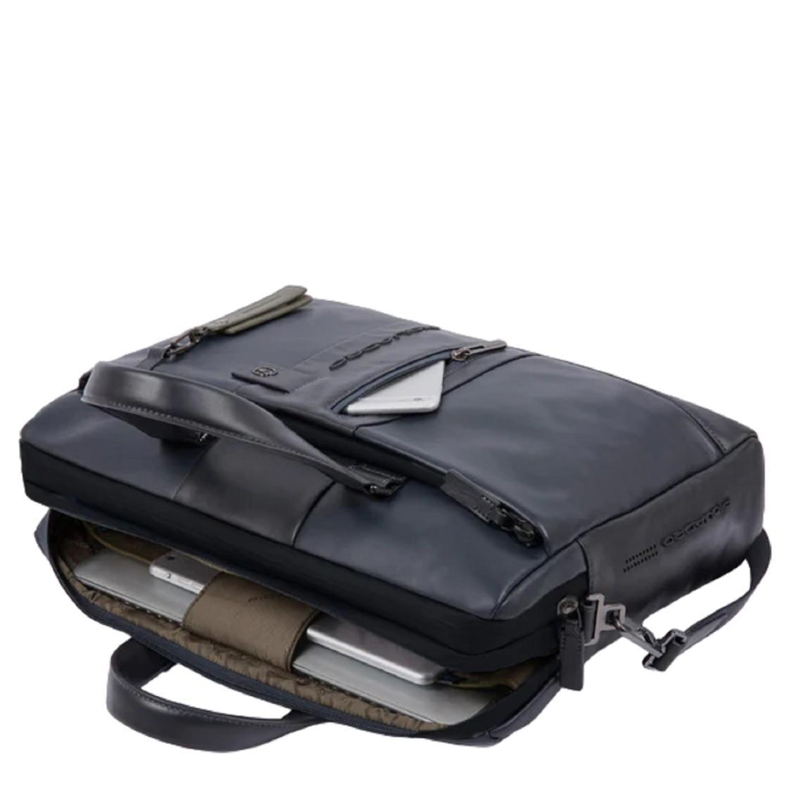 PIQUADRO Soft Leather Briefcase In Blue Product Image