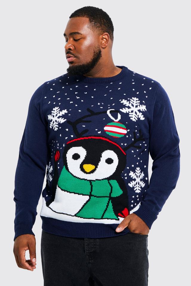 Plus Novelty Penguin Christmas Sweater | boohooMAN USA Product Image