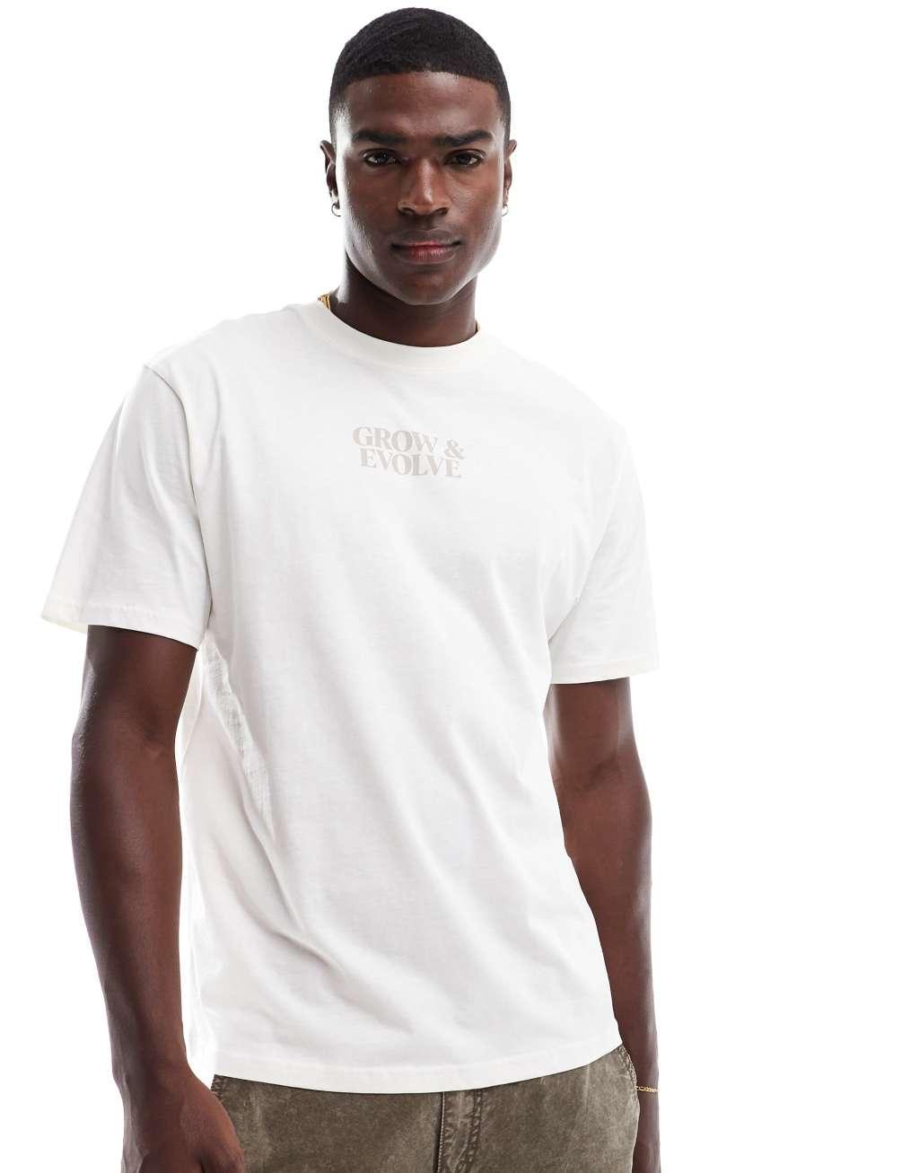 ONLY & SONS oversize T-shirt with flower back print in white Product Image