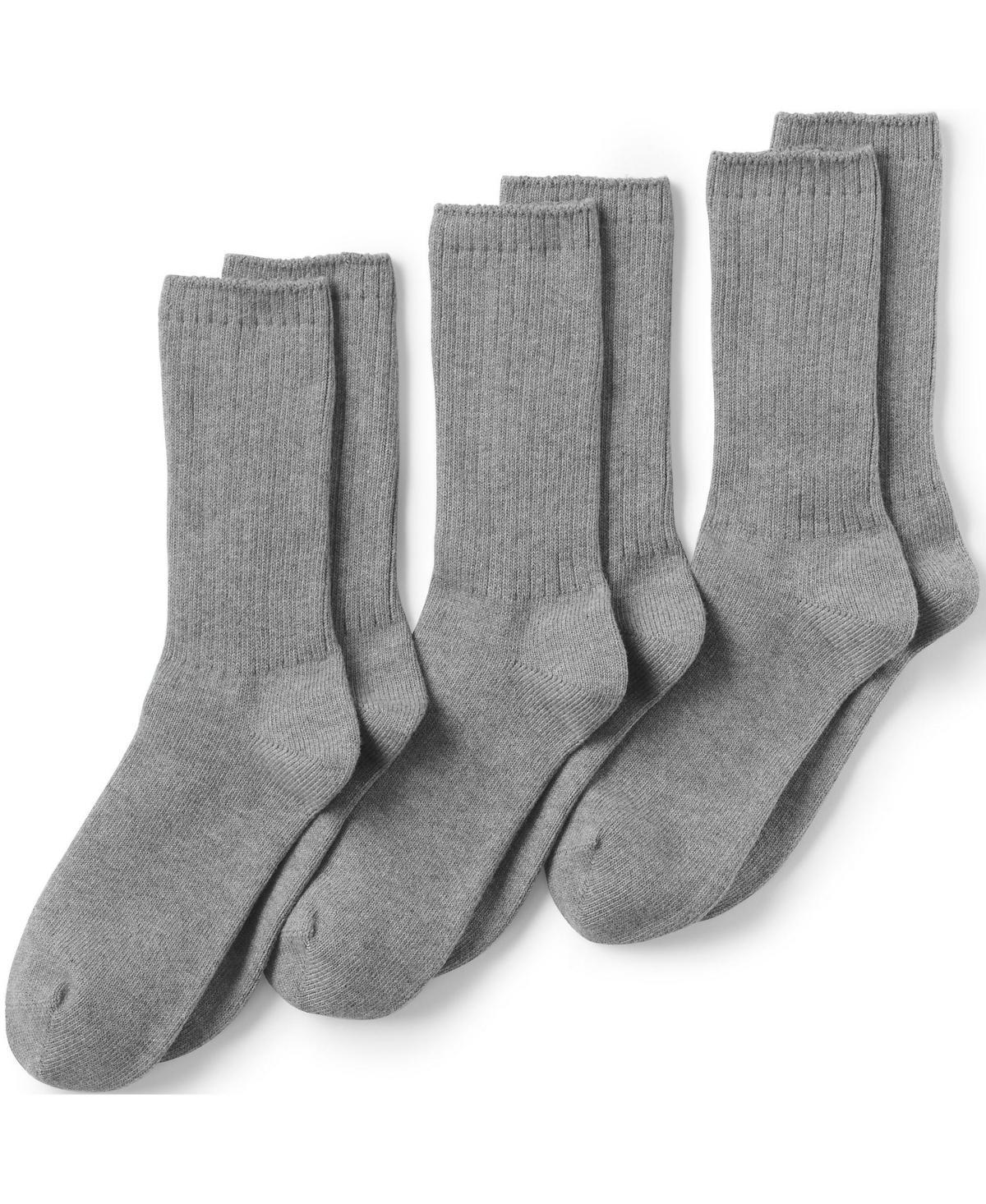 Mens Lands End Seamless Toe Cotton 3-Pack Crew Socks Pewter Grey Product Image