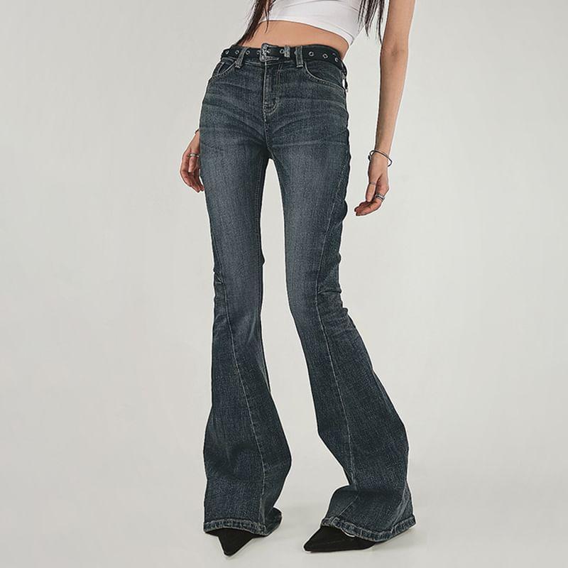 Low Rise Washed Slim-Fit Boot-Cut Jeans Product Image