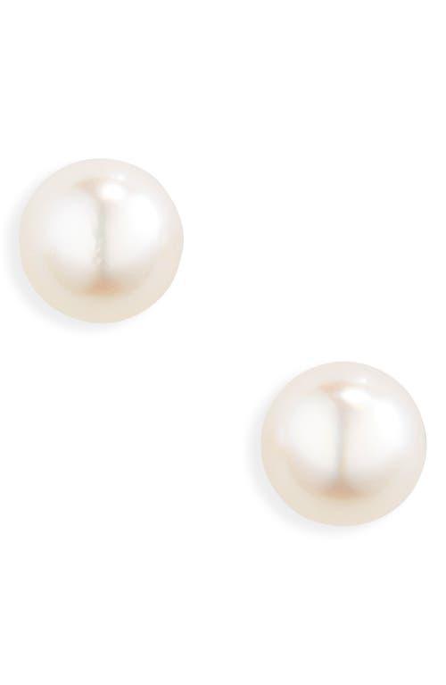 Womens 7.5MM White Cultured Akoya Pearl & 18K White Gold Stud Earrings Product Image