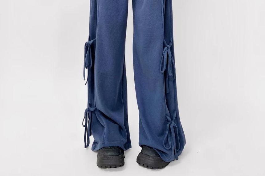 Drawstring Waist Plain Tie Side Loose Fit Sweatpants Product Image