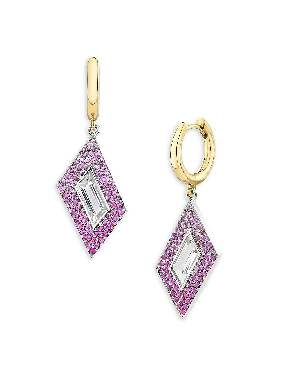 Womens Signature 18K Yellow Gold, Topaz & Pink Sapphire Rhomboid Earrings Product Image