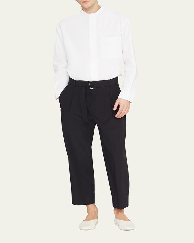 Mens Cropped Wool-Blend Belted Trousers Product Image