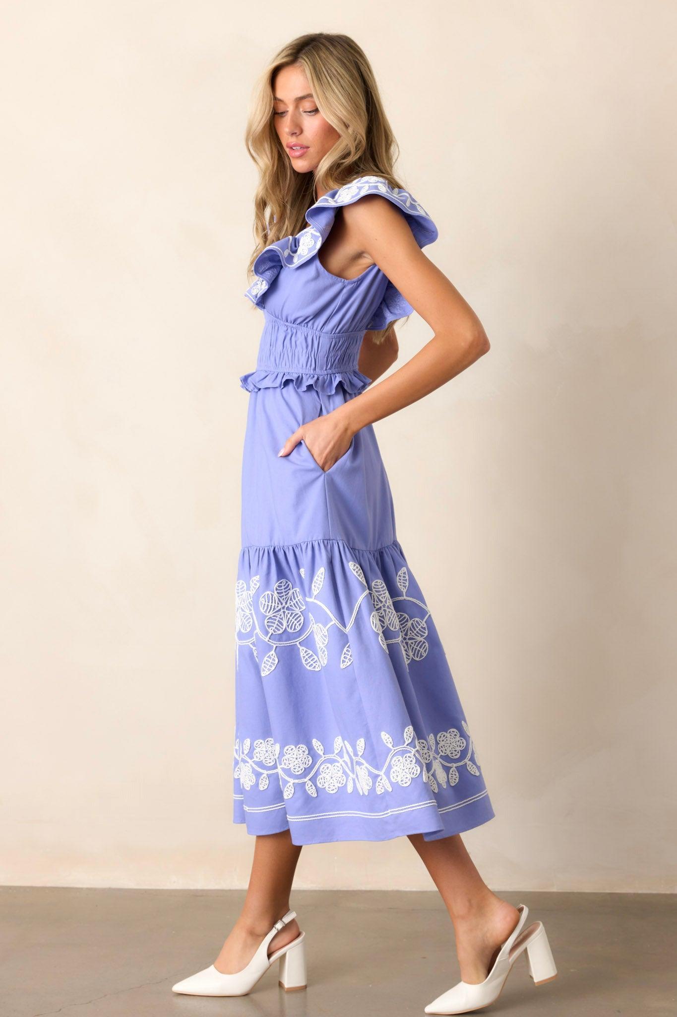 Whispering Pines Periwinkle Flutter Sleeve Midi Dress Product Image