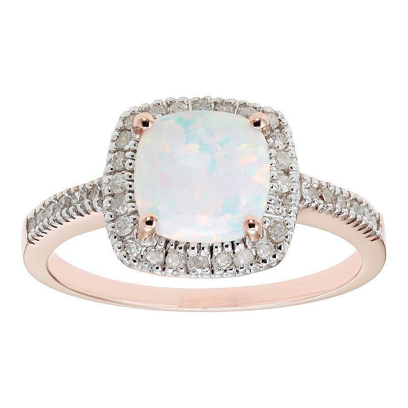 Lab-Created Opal 10K Gold & 1/5 Carat T.W. Diamond Frame Ring, Womens White Product Image