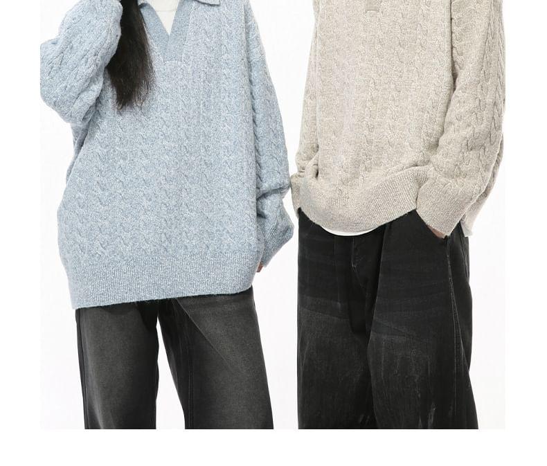 Couple Matching Collar Plain Sweater Product Image