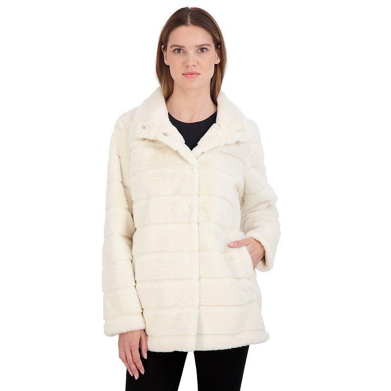 Womens Sebby Collection Snap Front Grooved Faux Fur Jacket Product Image