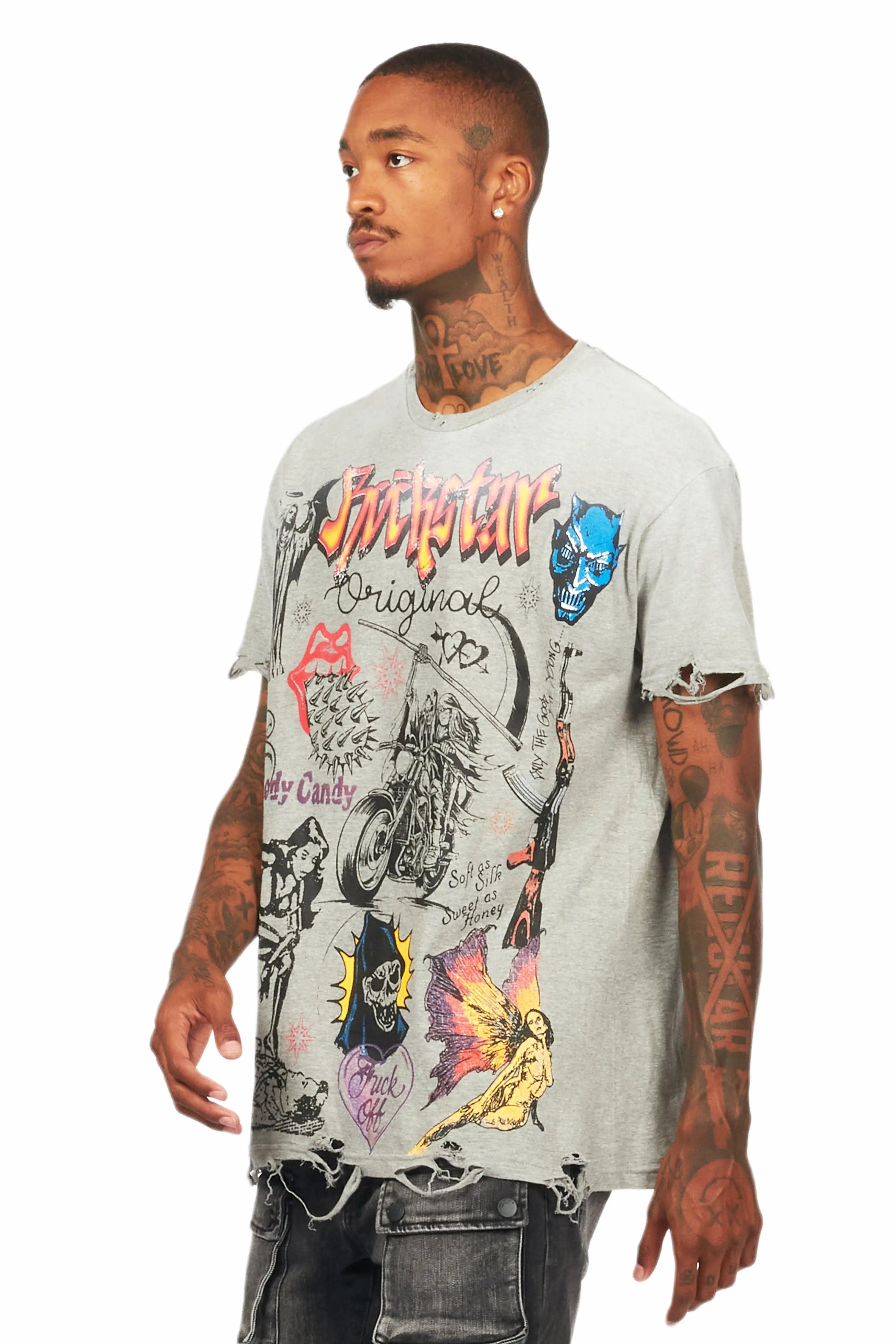 Shoota Heather Grey Oversized Graphic T-Shirt Male Product Image