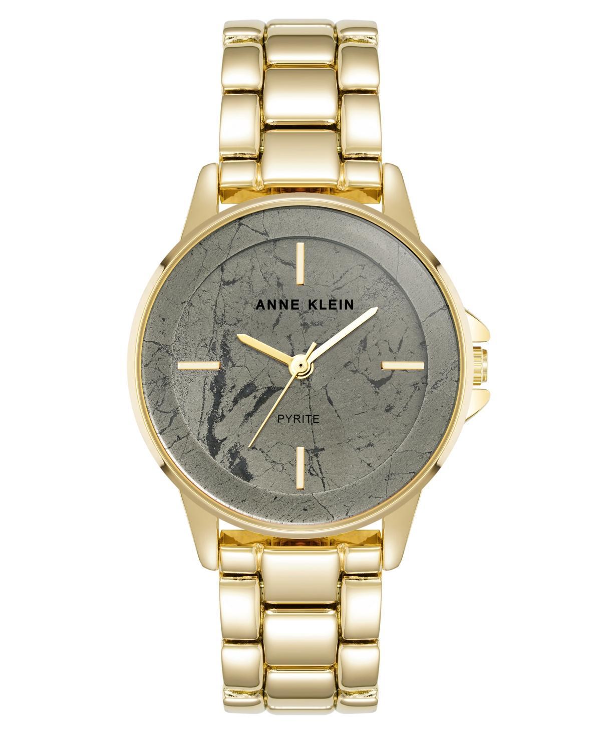 Anne Klein Womens Quartz Pyrite Gemstone and Gold-Tone Alloy Metal Bracelet Watch - Grey Product Image