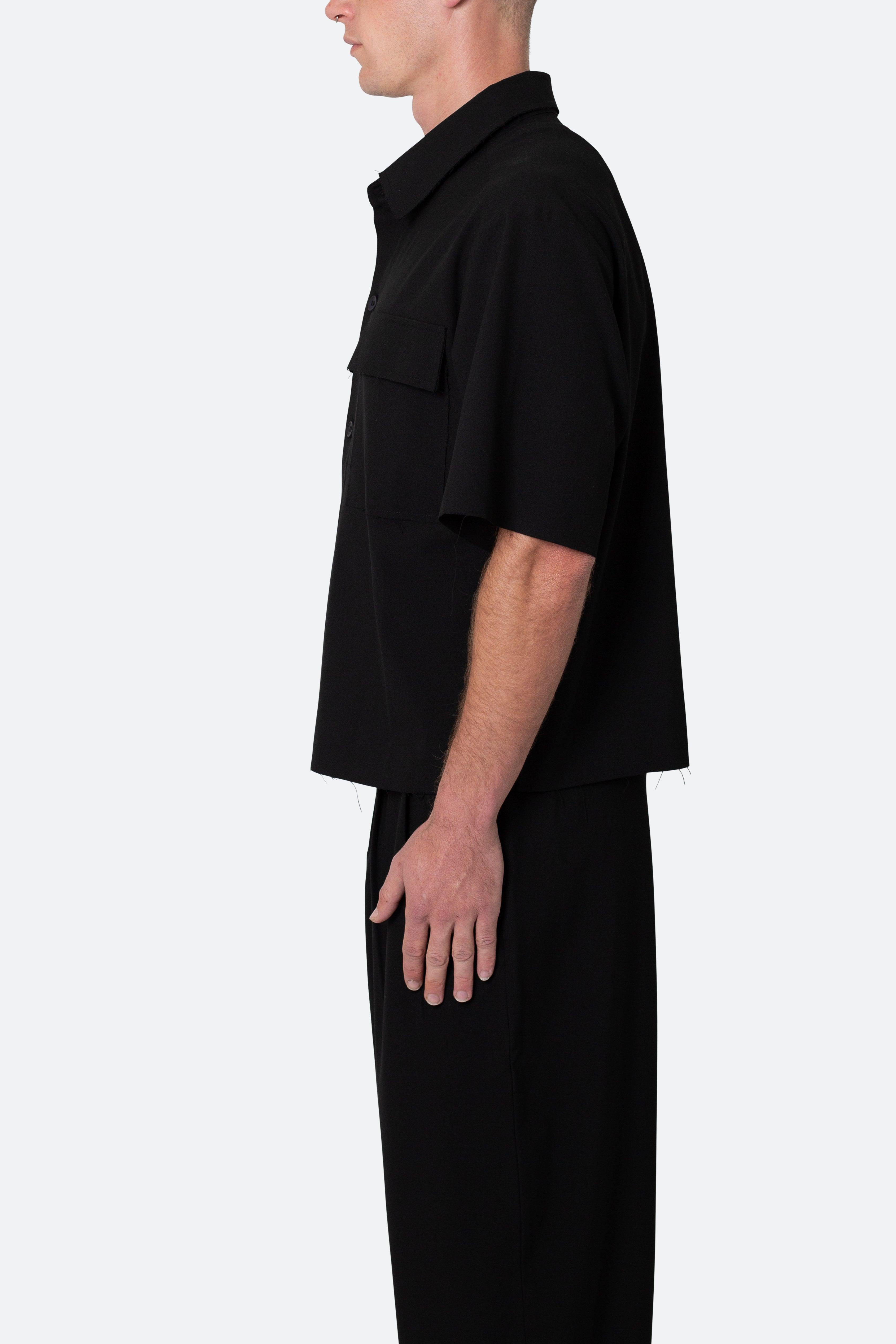 Cropped Woven Shirt - Black Product Image