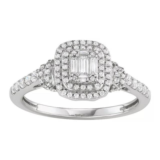 Simply Vera Vera Wang 14k White Gold 1/2 Carat T.W. Diamond Baguette Halo Engagement Ring, Womens 14k Whgold Product Image