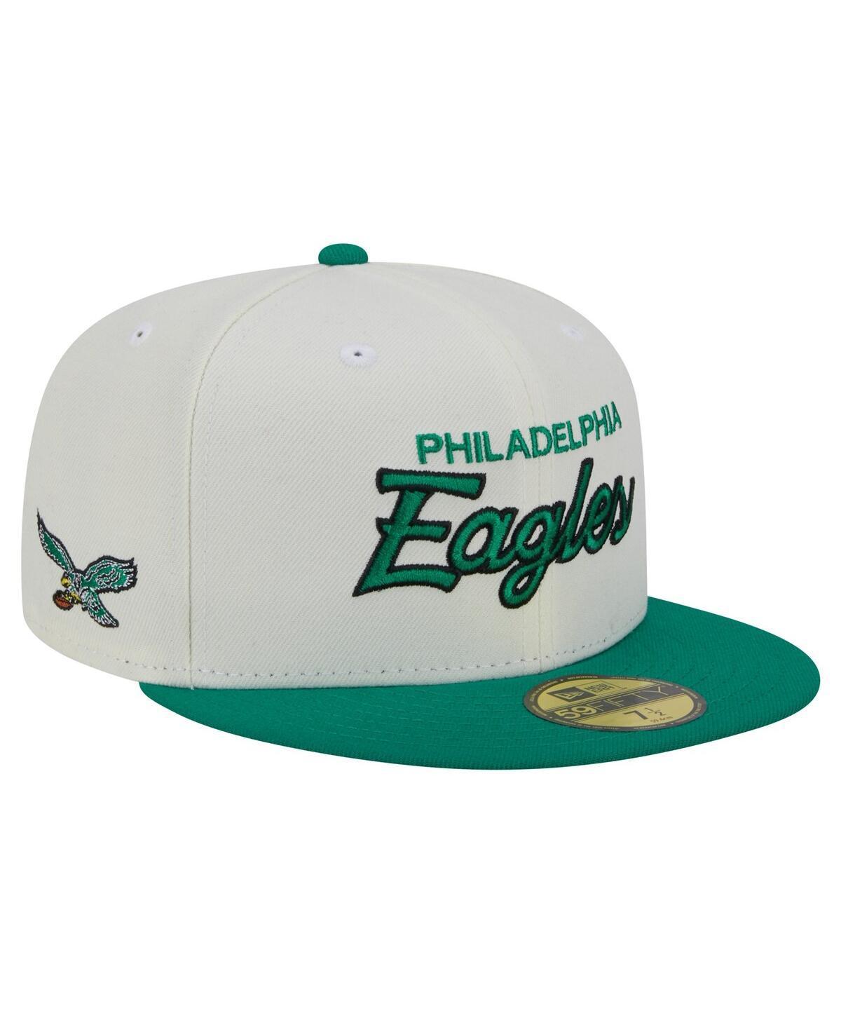 Mens New Era Cream Philadelphia Eagles Historic Script 59FIFTY Fitted Hat - Cream Product Image