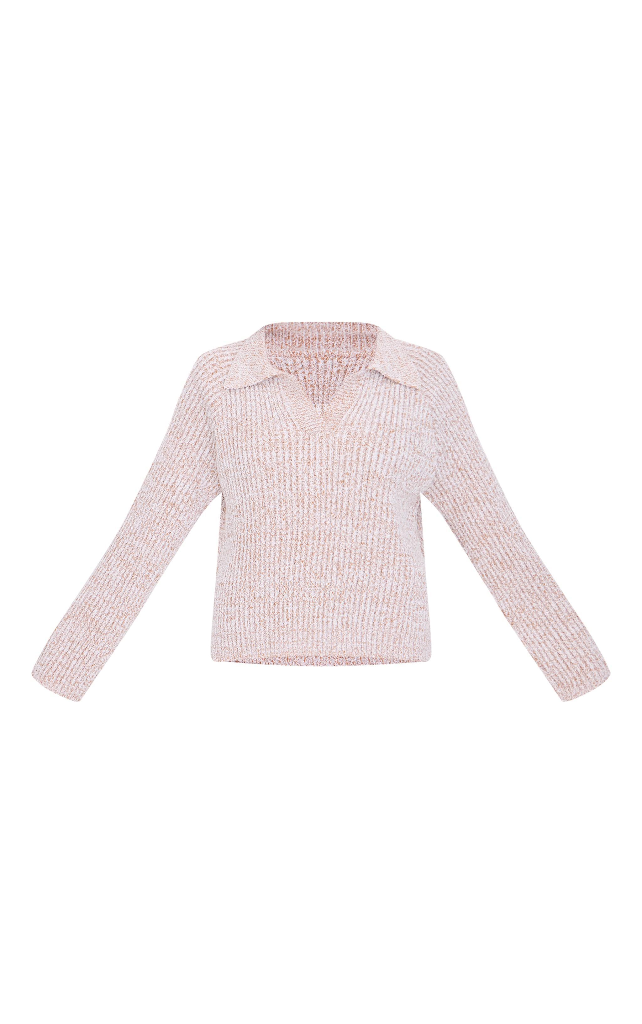 Stone Marl Knitted V Neck Oversized Sweater Product Image